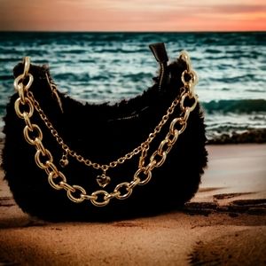 Gorgeous Black Sherpa Jewel Toned Tote Bag